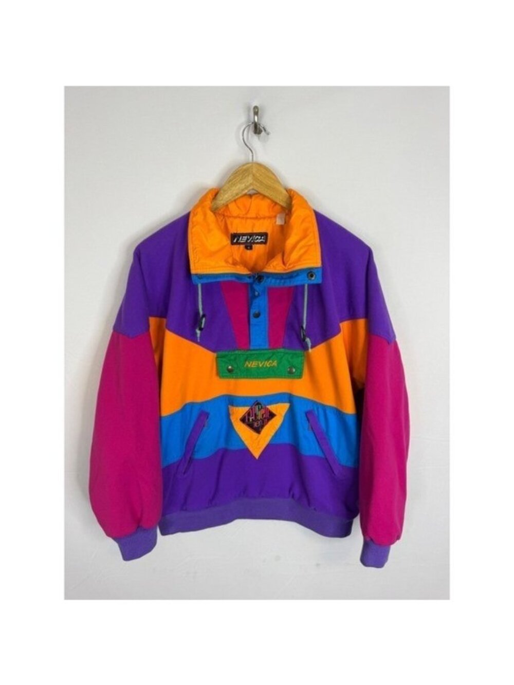 Vintage Nevica Ski Pullover Anorak Jacket Men S Colorblock Neon Fleece 80s 90s